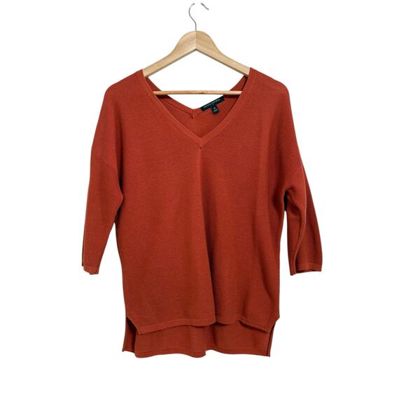 Banana Republic Women's Rust Orange V-Neck Cotton Knit Sweater Blouse Medium - Picture 1 of 8